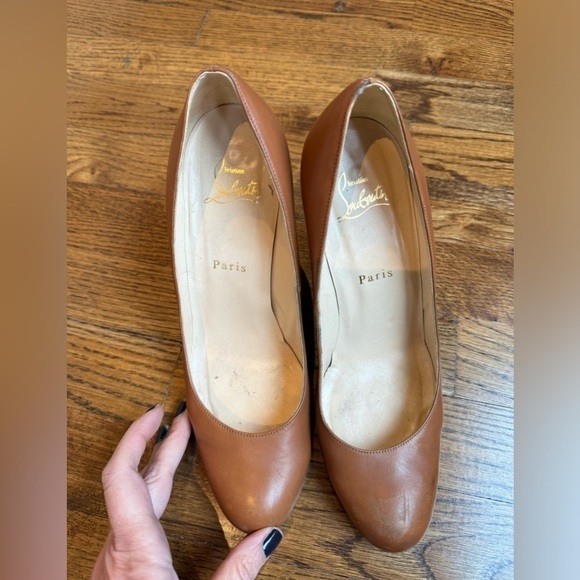 Christian Louboutin Ron Ron Zeppa Carmel Nude leather Wood stacked Wedges 39 - Picture 3 of 10